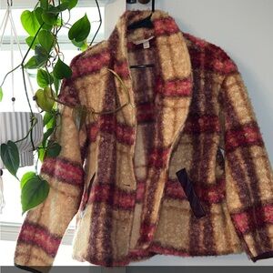Knox Rose Plaid Teddy Jacket in Cream and Red